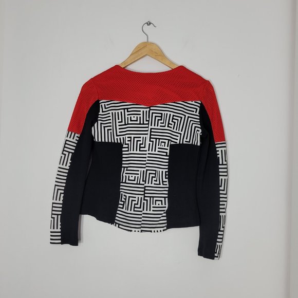 ARTEX Fashions Women's Red Black  White Geometric Long Sleeve Blazer Zip-Up Sz S - Picture 5 of 11